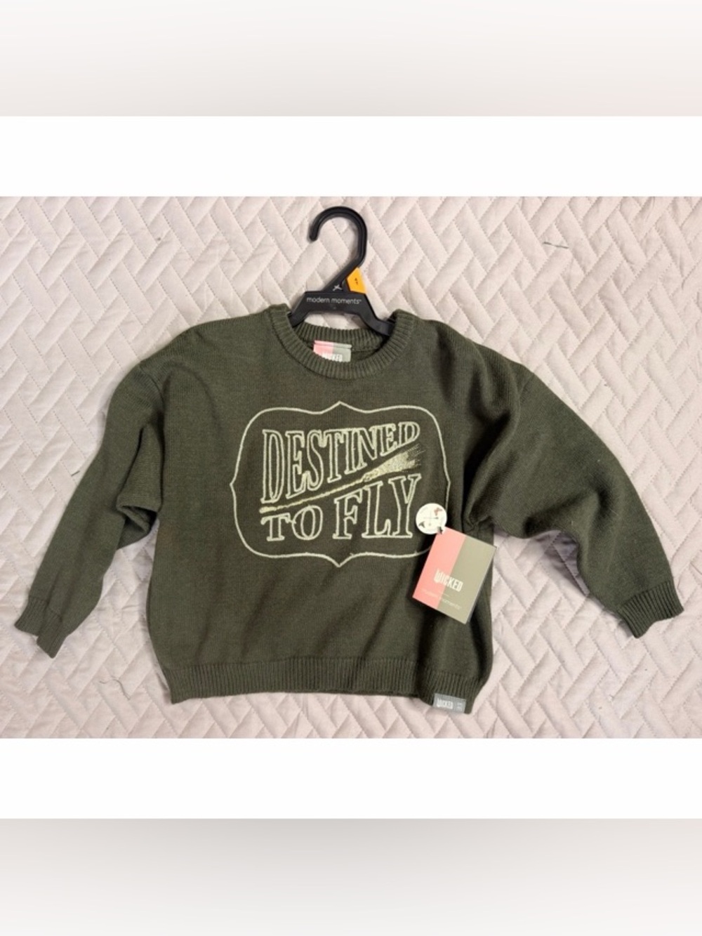 Kids 'Destined to Fly' Olive Green Crewneck Sweater